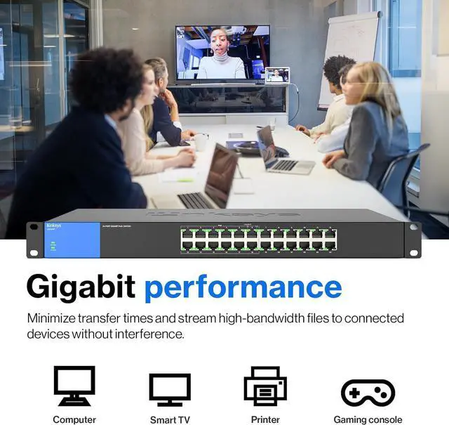 Alt view image 3 of 7 - Linksys LGS124P 24 Port Gigabit Unmanaged Network PoE Switch with 12 PoE+ Ports @ 120W for Business, Office, IP Surveillance - Ethernet Switch Hub with Metal Housing