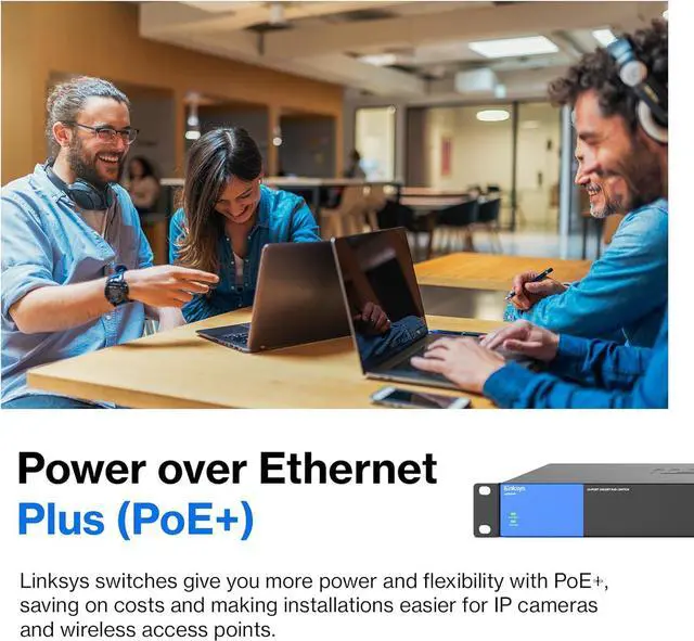 Alt view image 5 of 7 - Linksys LGS124P 24 Port Gigabit Unmanaged Network PoE Switch with 12 PoE+ Ports @ 120W for Business, Office, IP Surveillance - Ethernet Switch Hub with Metal Housing