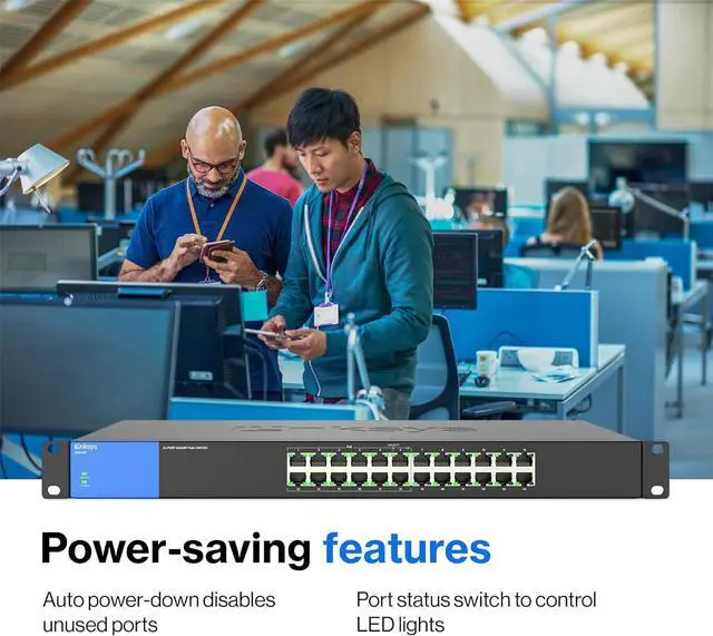 Alt view image 6 of 7 - Linksys LGS124P 24 Port Gigabit Unmanaged Network PoE Switch with 12 PoE+ Ports @ 120W for Business, Office, IP Surveillance - Ethernet Switch Hub with Metal Housing