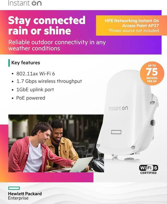 Alt view image 3 of 7 - HPE Networking Instant On Access Point AP27 2x2 WiFi 6 Outdoor Wireless Access Point | Power Source Not Included | US Model (S1T36A)