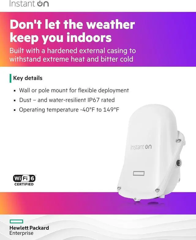 Alt view image 4 of 7 - HPE Networking Instant On Access Point AP27 2x2 WiFi 6 Outdoor Wireless Access Point | Power Source Not Included | US Model (S1T36A)