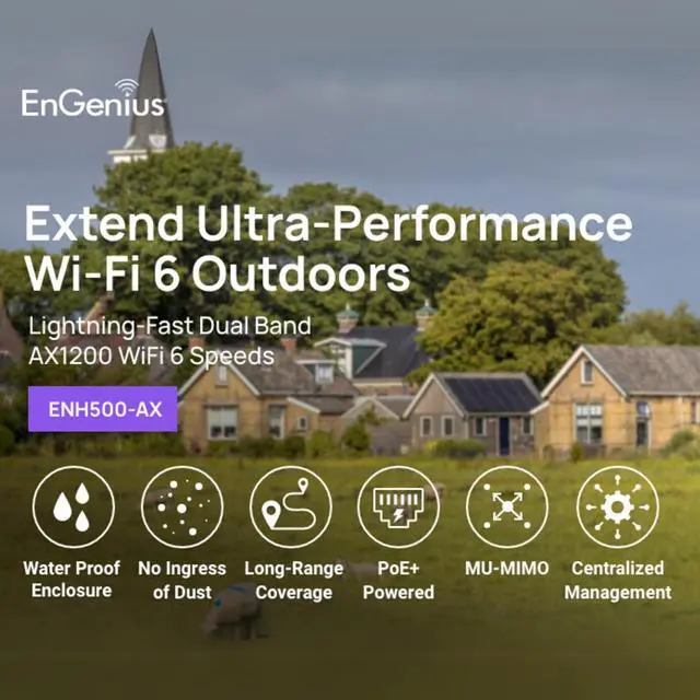 Alt view image 2 of 7 - EnGenius ENH500-AX KIT 5GHz Wi-Fi 6 (802.11ax) 2x2 Outdoor Wireless Bridge, up to 1,200 Mbps, high 26 dBm Transmit Power, high gain 16 dBi Integrated Directional Antenna, IP55-rated (2-Pack)