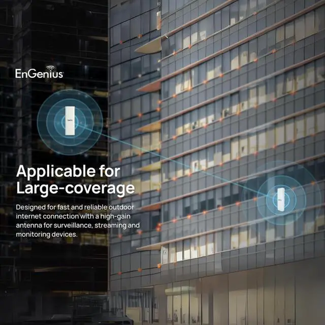 Alt view image 5 of 7 - EnGenius ENH500-AX KIT 5GHz Wi-Fi 6 (802.11ax) 2x2 Outdoor Wireless Bridge, up to 1,200 Mbps, high 26 dBm Transmit Power, high gain 16 dBi Integrated Directional Antenna, IP55-rated (2-Pack)