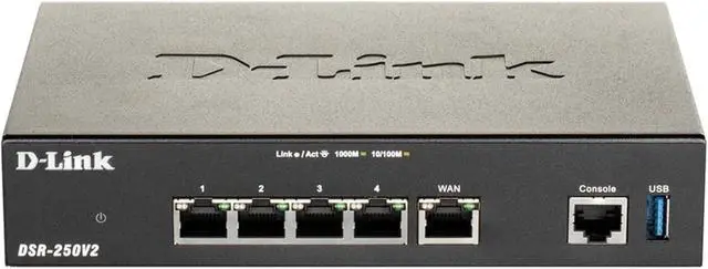Main image of D-Link Gigabit VPN Router | Perfect for Remote and Hybrid Work | 4 Port Gigabit Dual WAN Failover | Enterprise-Grade Encryption | TAA/NDAA-Compliant | Limited Lifetime Protection (DSR-250V2)