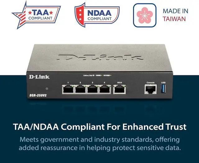 Alt view image 3 of 7 - D-Link Gigabit VPN Router | Perfect for Remote and Hybrid Work | 4 Port Gigabit Dual WAN Failover | Enterprise-Grade Encryption | TAA/NDAA-Compliant | Limited Lifetime Protection (DSR-250V2)