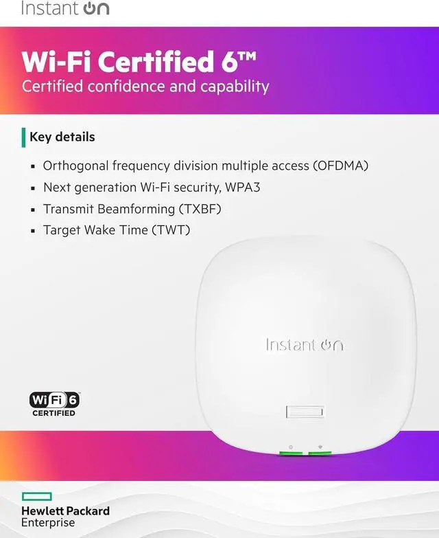 Alt view image 4 of 7 - HPE Networking Instant On Access Point AP21 2x2 WiFi 6 Indoor Wireless Access Point (3 Pack) | Single-Room, Secure, Smart Mesh Support | Power Source Not Included | US Model (S1T08A-3PACK)