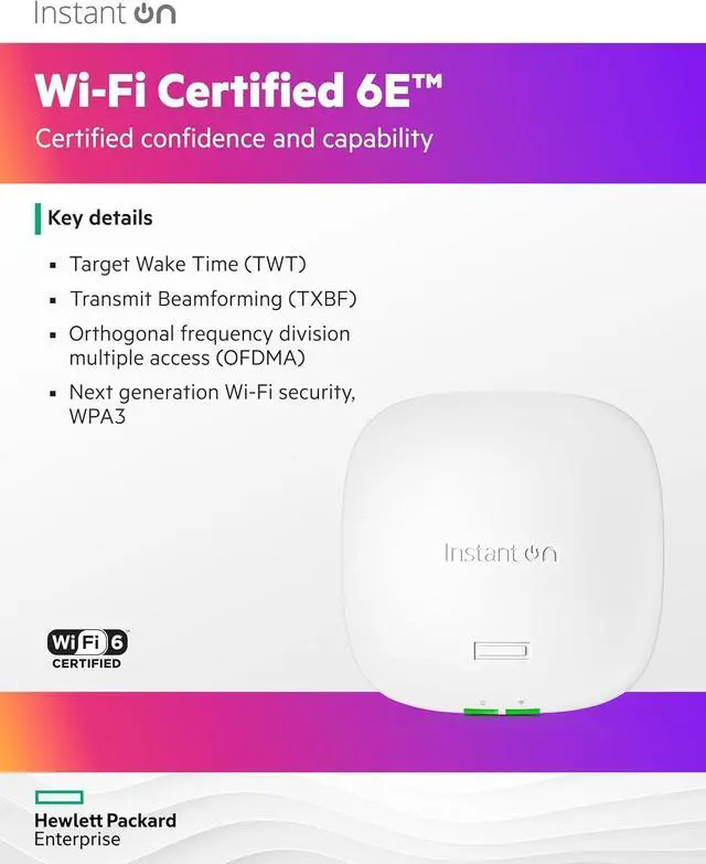 Alt view image 4 of 7 - HPE Networking Instant On Access Point AP32 2x2 WiFi 6E Indoor Wireless Access Point | Secure, Tri-Band, Future Ready | Power Source Not Included | US Model (S1T22A)