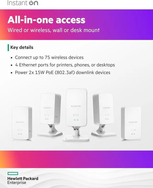 Alt view image 4 of 7 - HPE Networking Instant On Access Point AP22D 2x2 WiFi 6 Indoor Wireless Access Point | Single-Room, Secure, Smart Mesh Support | Power Source NOT Included | US Model (S1U75A)