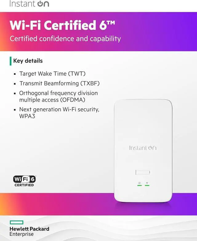 Alt view image 5 of 7 - HPE Networking Instant On Access Point AP22D 2x2 WiFi 6 Indoor Wireless Access Point | Single-Room, Secure, Smart Mesh Support | Power Source NOT Included | US Model (S1U75A)