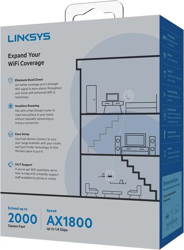 Alt view image 6 of 7 - Linksys RE7350 Dual-Band Wi-Fi 6 Wireless Range Extender