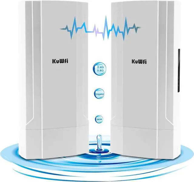 Main image of Gigabit Wireless Bridge, KuWFi 1200Mbps WiFi Bridge Point to Point Outdoor, 2.4&5.8G Long Range WiFi Bridge CPE with Panel Antenna Up to 5KM with 48V PoE Power[2-Pack]