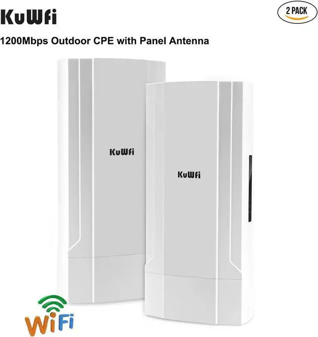 Alt view image 2 of 7 - Gigabit Wireless Bridge, KuWFi 1200Mbps WiFi Bridge Point to Point Outdoor, 2.4&5.8G Long Range WiFi Bridge CPE with Panel Antenna Up to 5KM with 48V PoE Power[2-Pack]