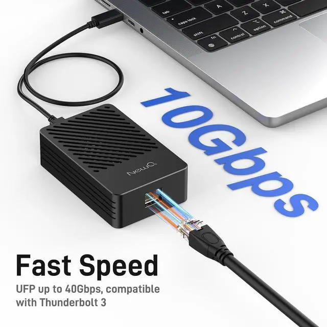 Alt view image 2 of 6 - NEWQ 10GbE Ethernet Adapter - Compatible with Thunderbolt 3/4, Built-in 113°F Self-Starting Temperature Controlled Fan, Includes Cable, High-Speed RJ45 Network Connections for Mac and Windows
