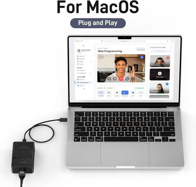 Alt view image 4 of 6 - NEWQ 10GbE Ethernet Adapter - Compatible with Thunderbolt 3/4, Built-in 113°F Self-Starting Temperature Controlled Fan, Includes Cable, High-Speed RJ45 Network Connections for Mac and Windows