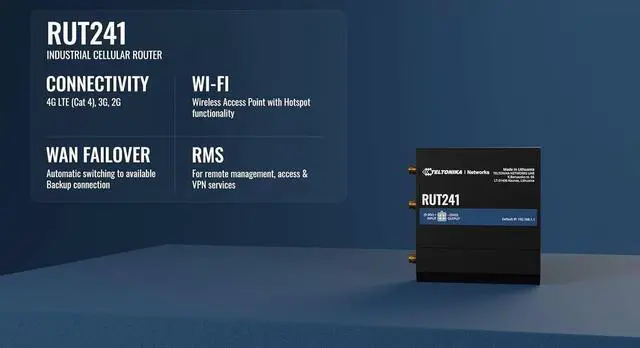 Alt view image 2 of 6 - Teltonika RUT241 Industrial 4G LTE Router  Compact & Rugged Wireless Router with Ethernet, WiFi, VPN, RMS Support, Remote Monitoring, and IoT Connectivity (RUT241098000)