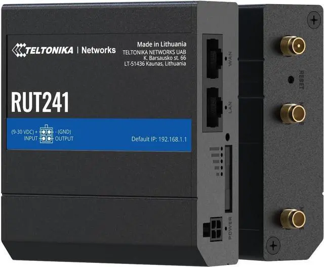 Main image of Teltonika RUT241 Industrial 4G LTE Router  Compact & Rugged Wireless Router with Ethernet, WiFi, VPN, RMS Support, Remote Monitoring, and IoT Connectivity (RUT241098000)