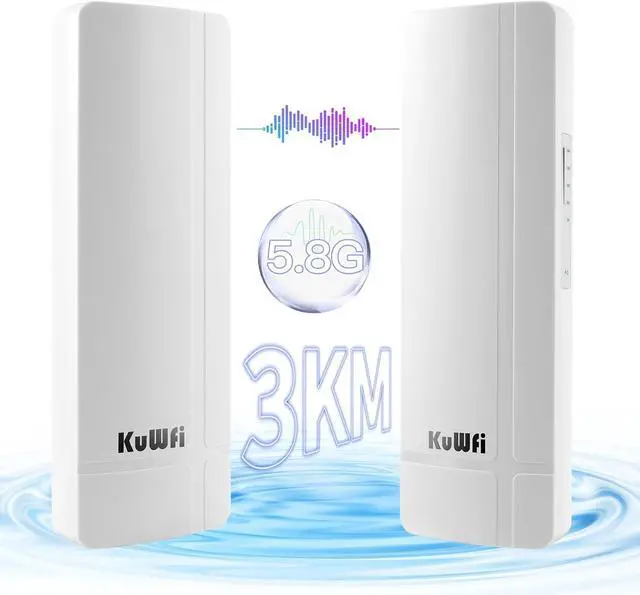 Main image of KuWFi 5.8G 3KM Gigabit Wireless WiFi Bridge Point to Point Outdoor Work for Starlink Satellite Signal Extend Outdoor Super Long Range WiFi Router Bridge 1000Mbps Ethernet Port 24V PoE Power 2-Pack