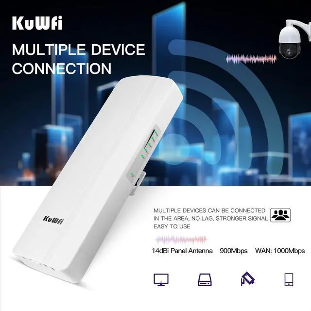 Alt view image 2 of 7 - KuWFi 5.8G 3KM Gigabit Wireless WiFi Bridge Point to Point Outdoor Work for Starlink Satellite Signal Extend Outdoor Super Long Range WiFi Router Bridge 1000Mbps Ethernet Port 24V PoE Power 2-Pack