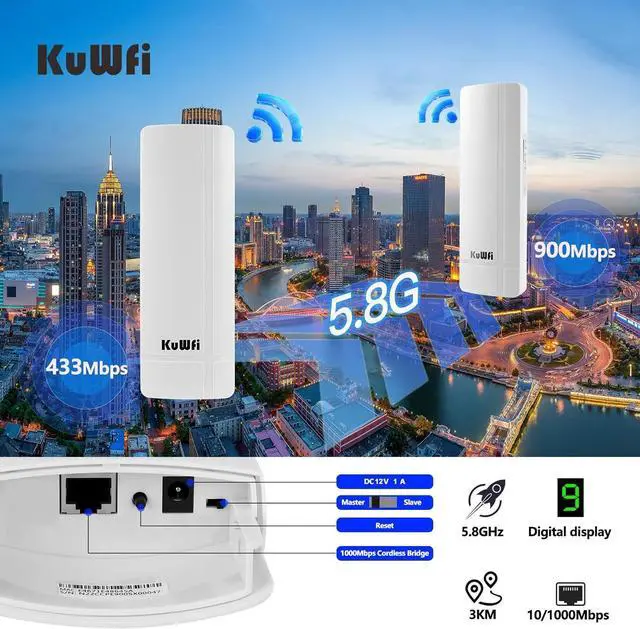 Alt view image 6 of 7 - KuWFi 5.8G 3KM Gigabit Wireless WiFi Bridge Point to Point Outdoor Work for Starlink Satellite Signal Extend Outdoor Super Long Range WiFi Router Bridge 1000Mbps Ethernet Port 24V PoE Power 2-Pack