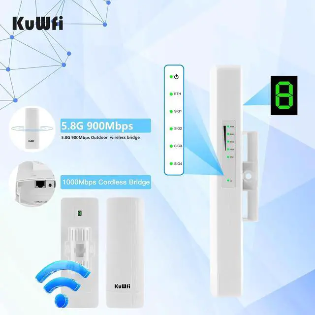 Alt view image 7 of 7 - KuWFi 5.8G 3KM Gigabit Wireless WiFi Bridge Point to Point Outdoor Work for Starlink Satellite Signal Extend Outdoor Super Long Range WiFi Router Bridge 1000Mbps Ethernet Port 24V PoE Power 2-Pack