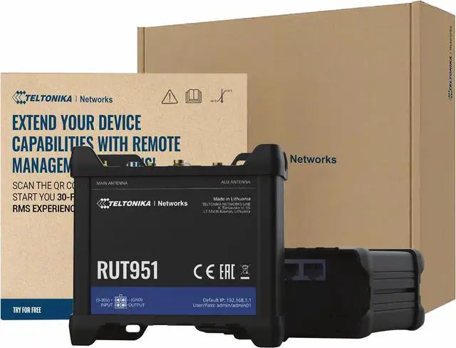 Main image of Teltonika RUT951 Industrial WiFi Cellular Router - 4G LTE (CAT 4), 3G - Wireless Access Point with Hotspot Functionality - Automatic WAN Failover, Dual SIM Internet Router (TELRUT951A00800)