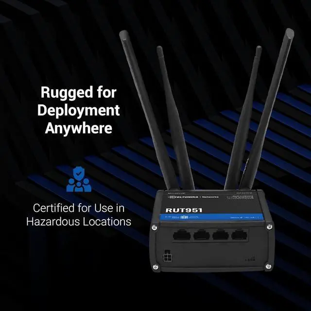 Alt view image 3 of 7 - Teltonika RUT951 Industrial WiFi Cellular Router - 4G LTE (CAT 4), 3G - Wireless Access Point with Hotspot Functionality - Automatic WAN Failover, Dual SIM Internet Router (TELRUT951A00800)