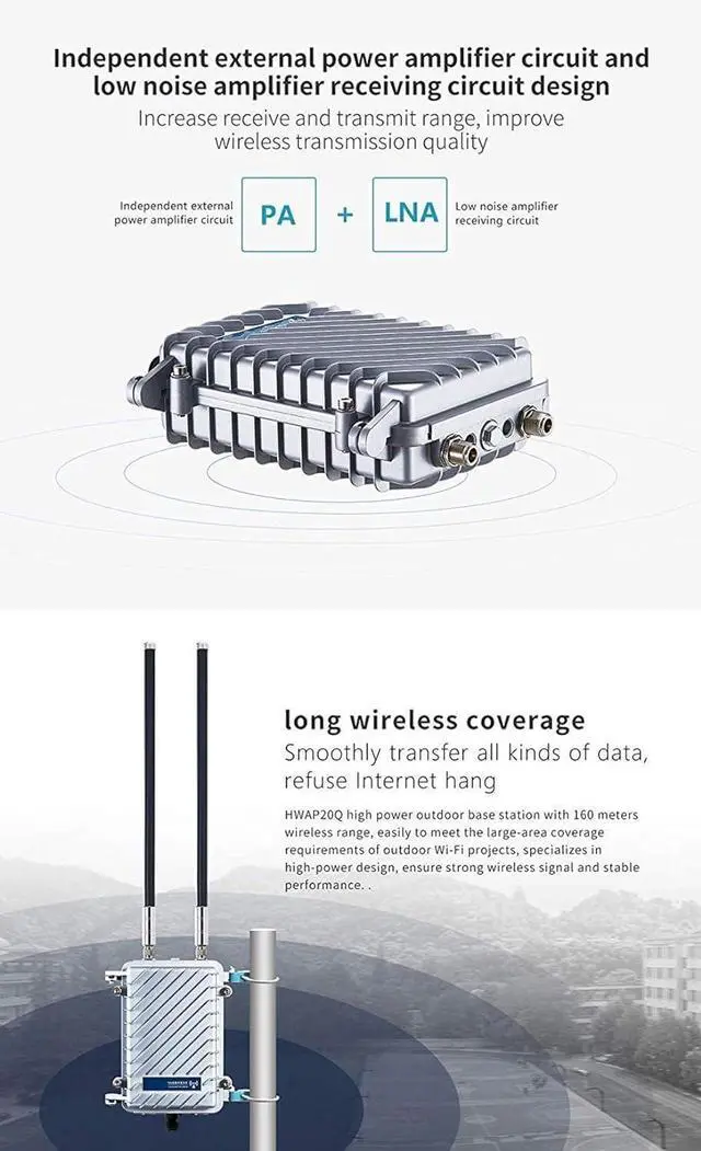 Alt view image 4 of 7 - KuWFi Outdoor WiFi Extender Signal Booster, High Performance 2.4G 300Mbps Waterproof Outdoor Base Station with 2 Antennas for School Park or outdoorbuilding Support Starlink Router