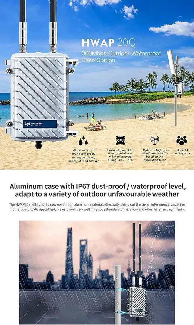 Alt view image 5 of 7 - KuWFi Outdoor WiFi Extender Signal Booster, High Performance 2.4G 300Mbps Waterproof Outdoor Base Station with 2 Antennas for School Park or outdoorbuilding Support Starlink Router