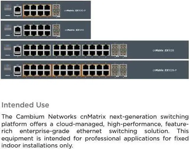 Alt view image 4 of 7 - Cambium Networks cnMatrix EX1010-P Switch - 20 Gbps Throughput - 8 Ethernet PoE+ Enabled Ports @ 75W - 2 SFP Fiber Uplink Ports - 512 MB DRAM - 128 MB Flash Storage (No Power Cord, US)- MX-EX1010PxA-1