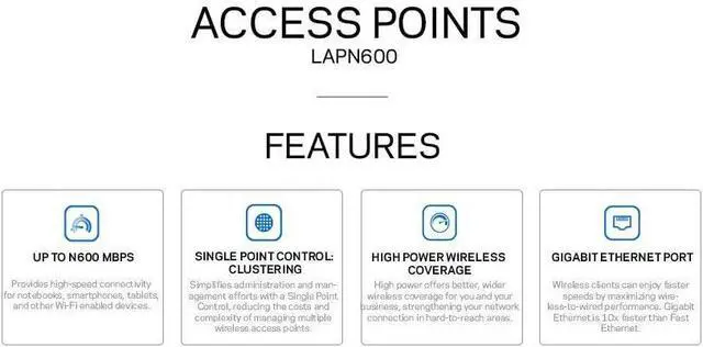 Alt view image 3 of 3 - Linksys LAPN600: Wireless Business Access Point, Wi-Fi, Dual Band 2.4 + 5 GHz N600, PoE, Range Extension via WDS and Workgroup Bridge (White)