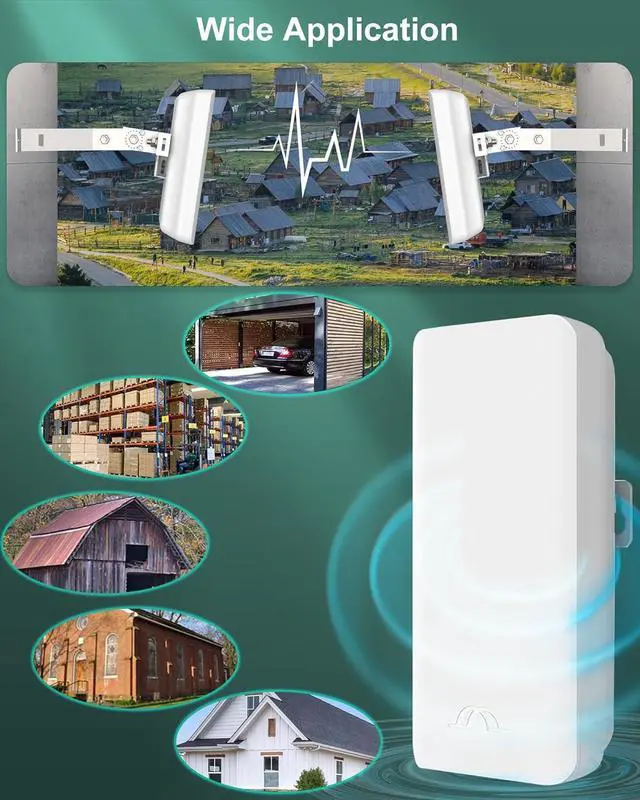 Alt view image 3 of 7 - Point to Point Wireless Bridge with 2 Bracket Mounts, 2KM 5.8G Outdoor Starlink WiFi Extender, Long Range Network Bridge, PtP/PtMP, 12DBi High Gain Antenna, PoE Adapter, 2 RJ45 Port (2-Pack)