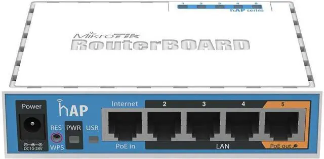 Main image of Mikrotik RouterBoard hAP 2.4Ghz 802.11b/g/n 2x2 64MB Wireless Access Point 5x10/100 USB for 3G/4G, OSL4 - RB951Ui-2nD
