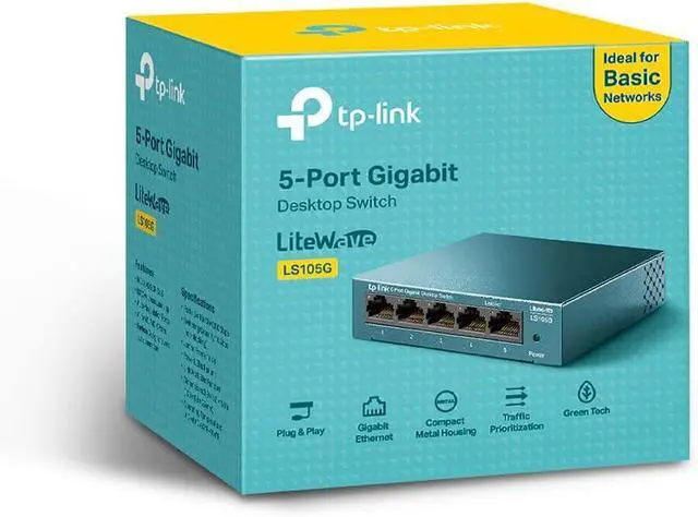 Alt view image 6 of 6 - TP-Link Gigabit Ethernet Switch (LS105G) 5 Port RJ45 Metal 10/100/1000Mbps Ideal for Extending Wired Network for SMB and Home Offices