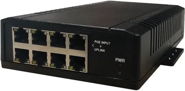 Main image of TP-SW8-NC - 8 Port Unmanaged Passive PoE Network Switch, 12-58VDC Wire Term Input, PoE Volt Out = Volt in, 7X Passive PoE + 1x Uplink Port