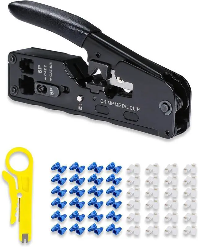 Alt view image 3 of 7 - 1 Pair 10G SFP+ Bidi Transceivers, and Network RJ45 Crimp Tool Set 10gbe SFP LC Single-Mode Module, 50pcs CAT6 Modular Connectors, 50pcs RJ-45 Cat6 Protection Covers, 1pc mini Wire Stripper, 2pcs Wire
