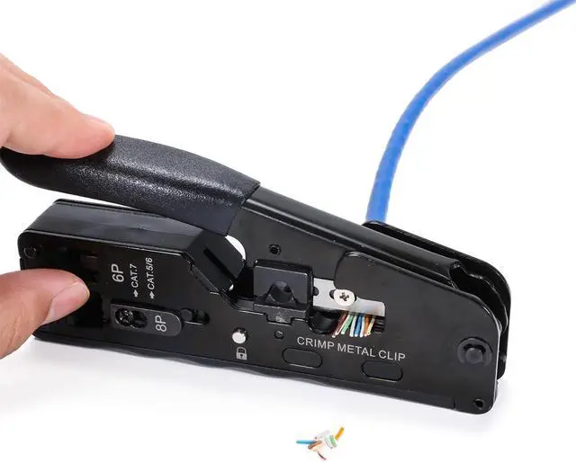 Alt view image 4 of 7 - 1 Pair 10G SFP+ Bidi Transceivers, and Network RJ45 Crimp Tool Set 10gbe SFP LC Single-Mode Module, 50pcs CAT6 Modular Connectors, 50pcs RJ-45 Cat6 Protection Covers, 1pc mini Wire Stripper, 2pcs Wire