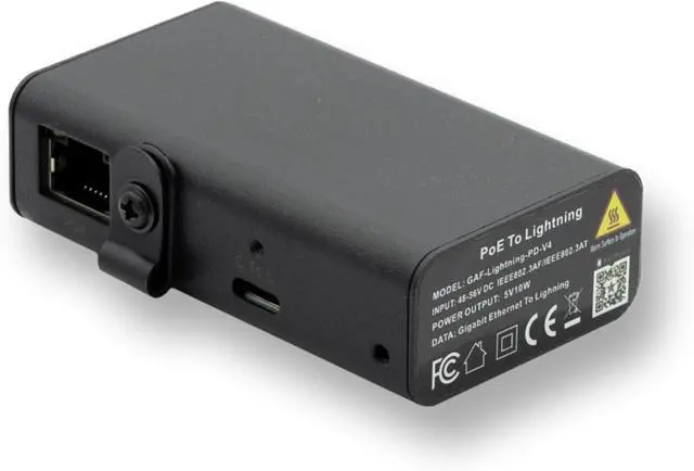 Main image of PoE Texas 802.3af Ethernet to Lightning Adapter - PoE Adapter (USB-C to Lightning) Delivers 5V 10W Power and up to 300 Mpbs Wired Data in Aluminum Enclosure for Conference Rooms, Mounted Tablets, iPad