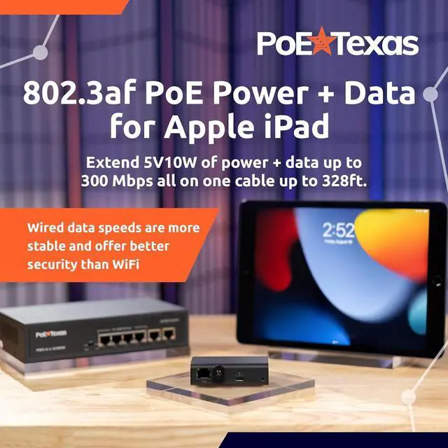 Alt view image 2 of 6 - PoE Texas 802.3af Ethernet to Lightning Adapter - PoE Adapter (USB-C to Lightning) Delivers 5V 10W Power and up to 300 Mpbs Wired Data in Aluminum Enclosure for Conference Rooms, Mounted Tablets, iPad