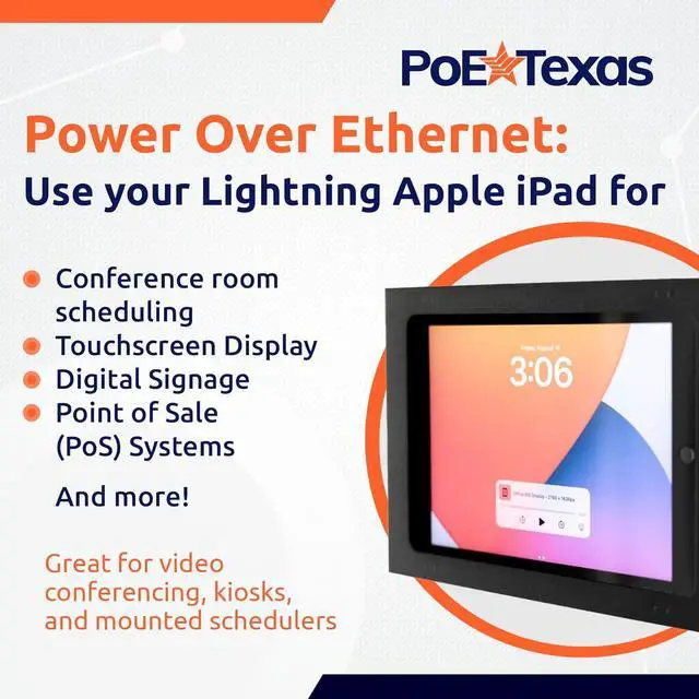 Alt view image 3 of 6 - PoE Texas 802.3af Ethernet to Lightning Adapter - PoE Adapter (USB-C to Lightning) Delivers 5V 10W Power and up to 300 Mpbs Wired Data in Aluminum Enclosure for Conference Rooms, Mounted Tablets, iPad