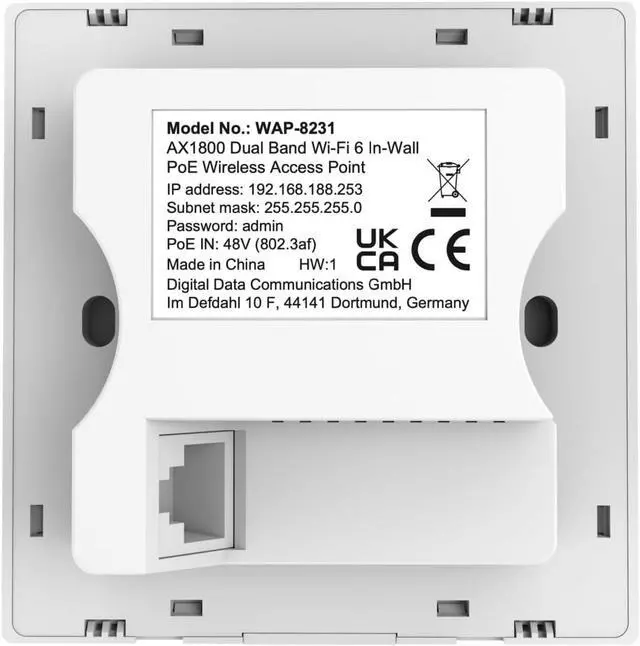 Alt view image 4 of 5 - WAP-8231 AX1800 Dual Band Wi-Fi 6-in-Wall PoE Wireless Access Point