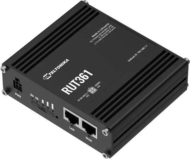 Main image of Teltonika RUT361 Industrial 4G LTE Router  Compact & Rugged Cellular Wireless Router with Ethernet, WiFi, VPN, RMS Support, Remote Monitoring, and IoT connectivity (RUT361200800)