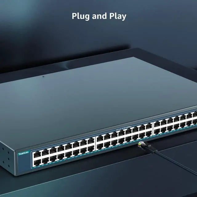 Alt view image 5 of 7 - YuanLey 48 Port Gigabit PoE Switch Unmanaged with 2 1000Mbps SFP Uplink, 50 Port 802.3af/at 800W High Power PoE+ Network Switch, Metal Rackmount Power Over Ethernet Switch