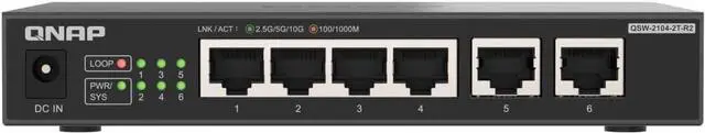 Main image of QNAP 4-Port 2.5Gbps & 2-Port 10BASE-T Unmanaged Switch (QSW-2104-2T-R2-US)