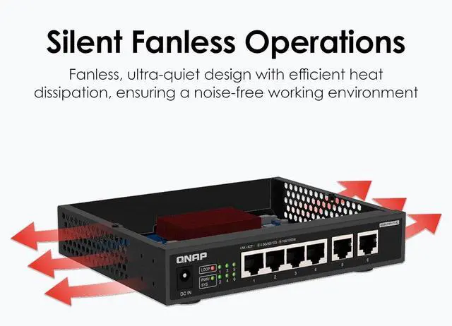 Alt view image 4 of 5 - QNAP 4-Port 2.5Gbps & 2-Port 10BASE-T Unmanaged Switch (QSW-2104-2T-R2-US)