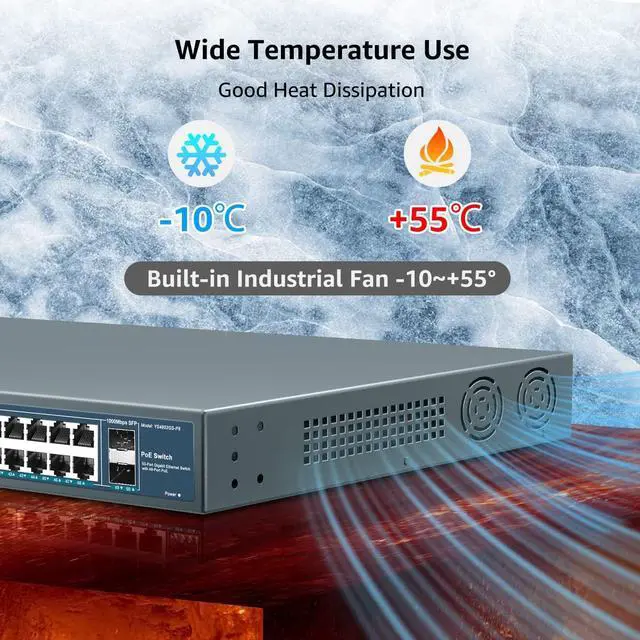 Alt view image 6 of 7 - YuanLey 48 Port Gigabit PoE Switch Unmanaged with 2 1000Mbps SFP Uplink, 50 Port 802.3af/at 800W High Power PoE+ Network Switch, Metal Rackmount Power Over Ethernet Switch
