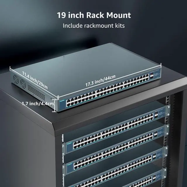 Alt view image 7 of 7 - YuanLey 48 Port Gigabit PoE Switch Unmanaged with 2 1000Mbps SFP Uplink, 50 Port 802.3af/at 800W High Power PoE+ Network Switch, Metal Rackmount Power Over Ethernet Switch