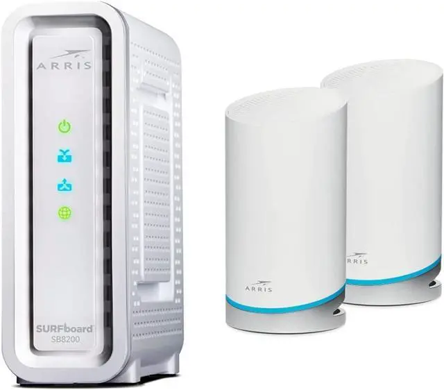 Main image of ARRIS Surfboard | SB8200 DOCSIS 3.1 Modem (1 Gbps Max Speeds) & W121 AX6600 WiFi 6 Mesh Tri-Band Router System Bundle (Coverage up to 5,500 sqft) | 2 Year Warranty | Mesh with Your Cable Internet