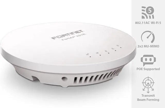 Alt view image 3 of 7 - Fortinet FortiAP 221E | 802.11ac Wave 2 indoor wireless Access Point - dual radio, 4 internal Antennas, 1 x 10/100/1000 RJ45 port (FAP-221E-A)