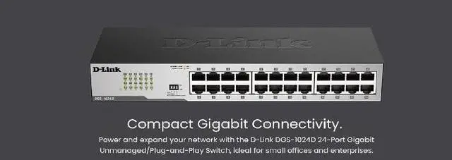 Alt view image 4 of 6 - D-Link DGS-1024D, Ethernet Switch, 24 Port Gigabit Unmanaged Fanless Network Hub Desktop or Rack Mountable, Black