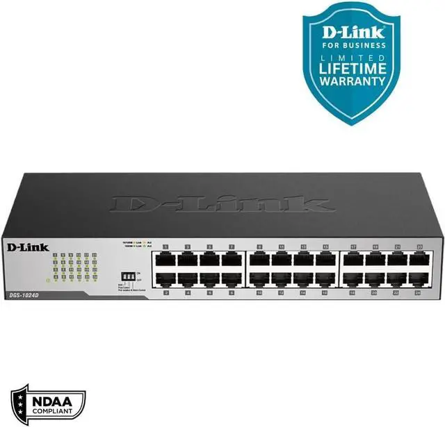 Alt view image 5 of 6 - D-Link DGS-1024D, Ethernet Switch, 24 Port Gigabit Unmanaged Fanless Network Hub Desktop or Rack Mountable, Black